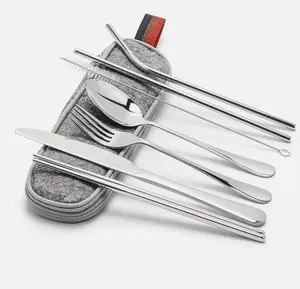 8-Piece Travel Camping Cutlery Set, Portable Essential Outdoor Gear with Knife, Fork, Spoon, Organizer Box, Durable Tableware for Outdoor Activities
