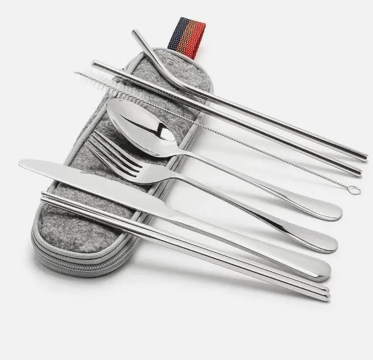8-Piece Portable Travel Camping Cutlery Set with Knife, Fork, Spoon, Organizer Box - Convenient and Practical Durable Outdoor Tableware for Camping, Hiking
