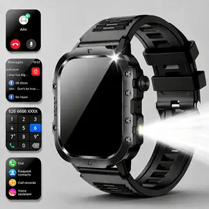 Sports Smartwatch, 2.01-inch large-screen LED flashlight, fitness and outdoor pedometer, full touchscreen, hands-free calling, water intake reminders, wireless app connectivity, multiple workout modes, remote camera control, sedentary reminder