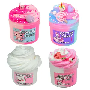 Beginner Slime Bundle – 4-Pack of Soft, Holdable Slimes (8 oz Each) – Marshmallow, Cotton Candy, Axolotl Fluff, Strawberry Butter Cow – Drizzly, Buttery & Easy Textures