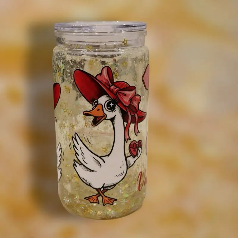 Personalized Glitter Duck Cup with Red Hat Perfect for All Ages Unique Design