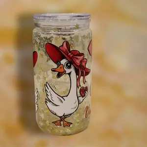 Personalized Glitter Duck Cup with Red Hat Perfect for All Ages Unique Design