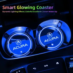 2Pcs Car LED Luminous Water Cup Coaster Colorful Coaster Lamps For Acura ADX RDX ZDX Integra NSX MDX TLX CDX ILX RLX TL RL