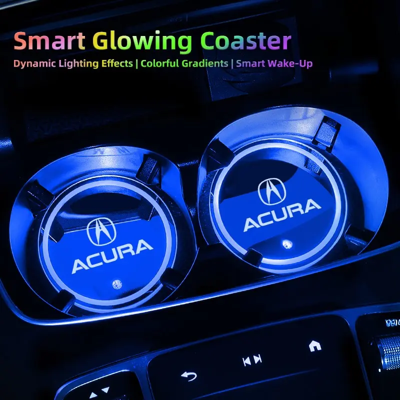 2Pcs Car LED Luminous Water Cup Coaster Colorful Coaster Lamps For Acura ADX RDX ZDX Integra NSX MDX TLX CDX ILX RLX TL RL Light Up Coasters Acrylic Coasters Car Interior Accessories Automotive Interior Accessories Car Accessory