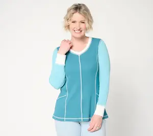 LOGO by Lori Goldstein Color Block V-Neck Ribbed Top