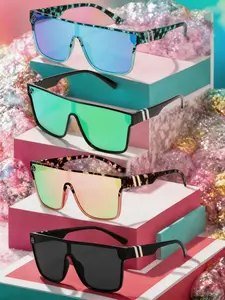 Unisex Elegant Trendy Sunglasses, Vintage Casual Tinted Lens Sunglasses for Everyday Use, Fashion Accessories for Outdoor Activities, Bold Square Shades