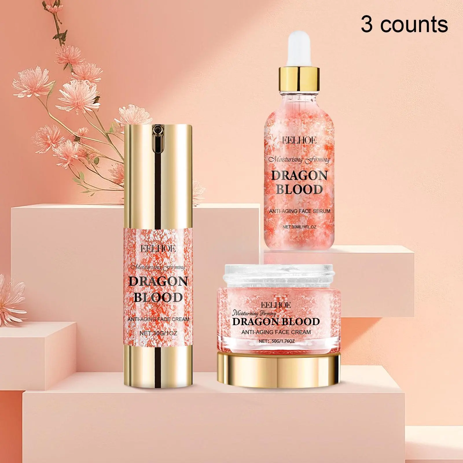 Eelhoe 3-Piece Face Care Set, Cream + Serum + Firming Cream, Dragon Blood Series, Hydrating Soft Elastic Skin, Non-Greasy Moisturizer, Skin Care Kits