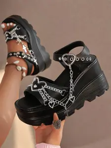 Women's Spider Web Graphic Platform Sandals, Grommet Eyelet Design Sandals for Summer, Lightweight Comfortable Shoes for Daily Wear, Students and Outdoor