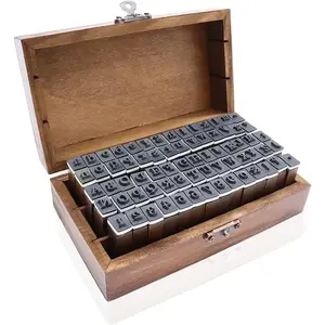 70Pcs Wooden Rubber Alphabet Letter Number Stamps Rectangular Capital & Lower Case DIY Craft Card Making Scrapbooking Supplies Dark Wooden