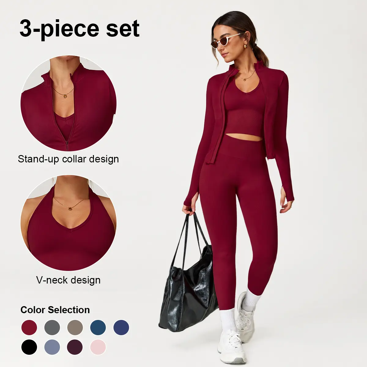 GIAFIRE Women’s 3-piece sports set made from quick-drying, breathable, stretchy fabric—ideal for yoga, gym workouts, exercise, and running; fitness apparel.