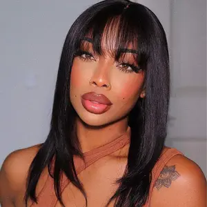 [New In] Wiggins Hair Straight Layered Cut Wigs with Bangs Glueless Straight Bob Wig with Bangs Human Hair 5x7 Lace Closure Wigs TikTokShopBlackFriday