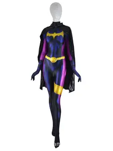 Women's Batman Costume Full Bodysuit with Optional Cape for Halloween Superhero Costume