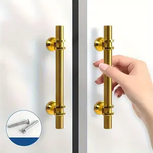 4 Polished Stainless Steel Cabinet Handles - Modern Minimalist Gold Door Handles, Anti-corrosion Heavy-duty Drawer Pulls, Includes Mounting Screws, Suitable for Kitcen Cabinets, Wardrobes, Dressers - Contemporary Hardware Accessories