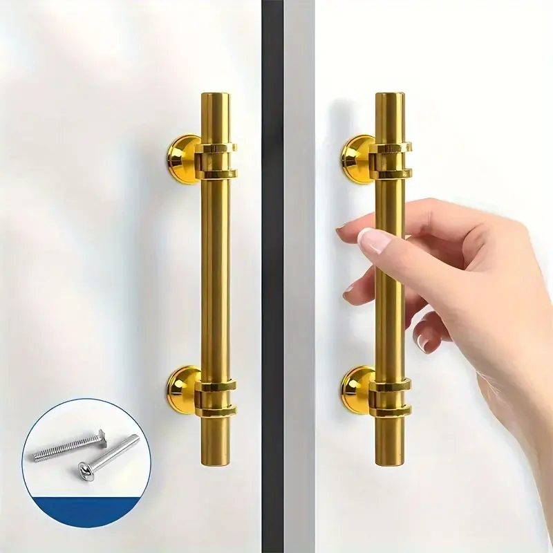 4 Polished Stainless Steel Cabinet Handles - Modern Minimalist Gold Door Handles, Door Handles Interior, Anti-corrosion Heavy-duty Drawer Pulls, Includes Mounting Screws, Suitable for Kitcen Cabinets, Wardrobes, Dressers - Hardware Accessories