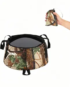 Portable Foldable Sink Bucket for Camping/Basin, Travel - Thickened Leakproof Nylon, Reinforced Handle, Multi-Use (, Fishing, Dishes, Wash) Camouflage