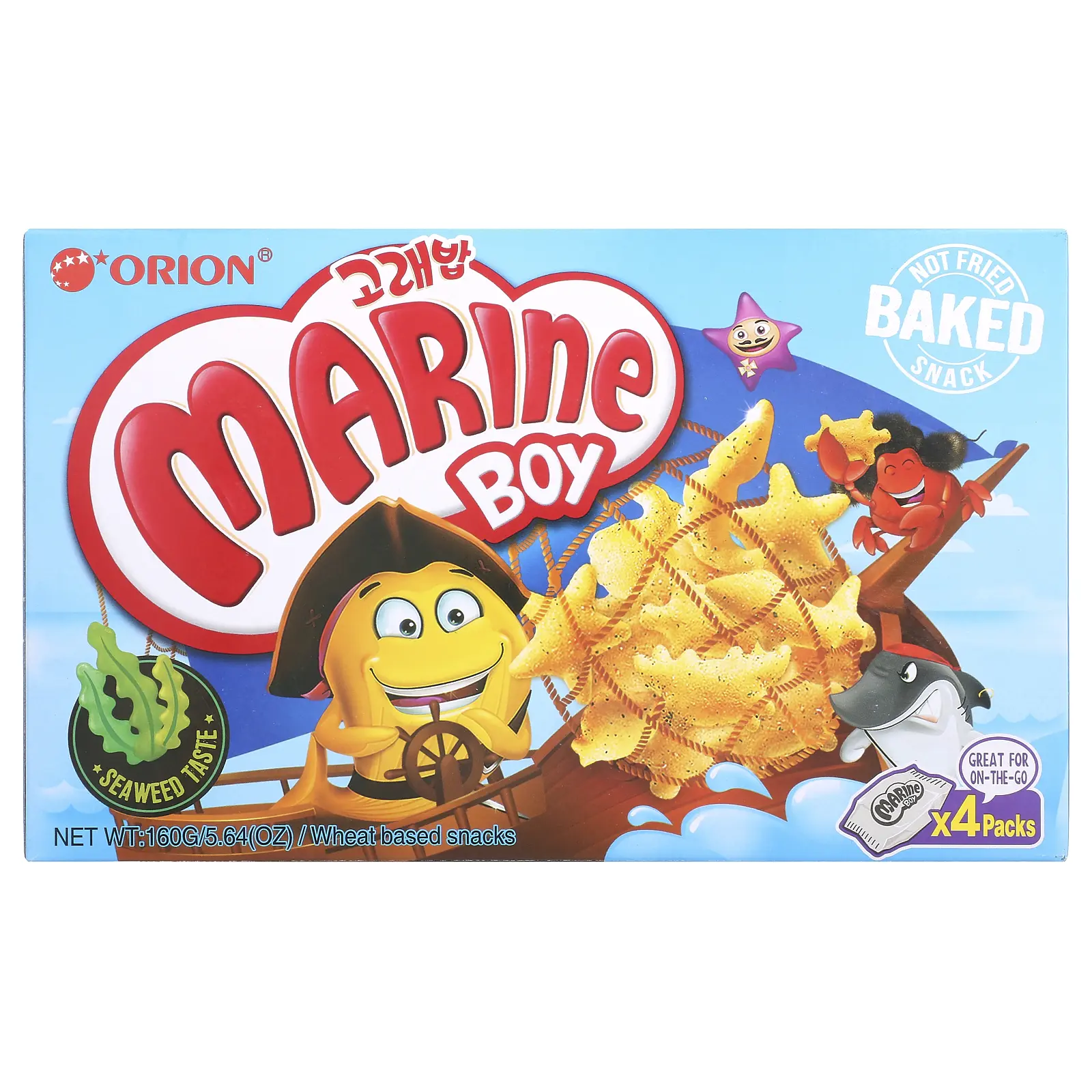 Orion Marine Boy, Wheat Based Snacks, Seaweed, 4 Packs, 1.41 oz (40 g) Each