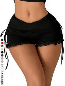 2026 Women's Side Drawstring Lace Ruffle Shorts, Y2K Ruched Low Rise Mini Stretchy Slim Fit Micro Shorts, Fashionable Summer Wear