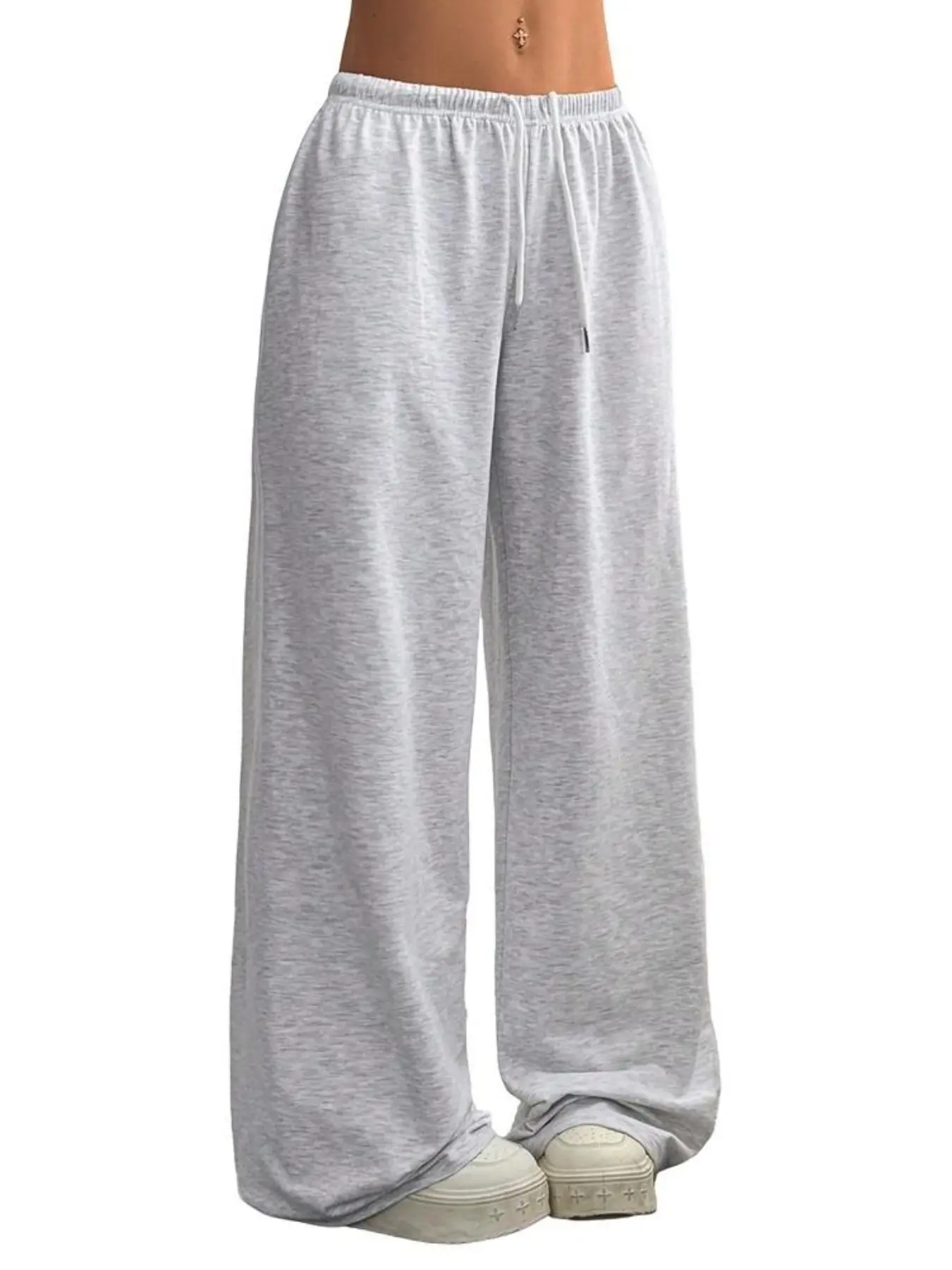 Women's Drawstring Wide Leg Sporty Sweatpants, High Waist Loose Fit, Soft Knit Fabric, Knit Athletic Pants, Casual Streetwear, All Seasons, Elastic Waist Sweatpants