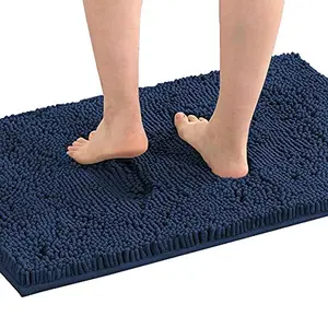 H.VERSAILTEX Bath Mat Bath Rug for Bathroom Luxury Chenille Bathroom Rug Mat Extra Soft and Absorbent Microfiber Shaggy Rugs Non Slip Rug Quick Dry Bath Mat Washable, 17 x 24 Inches, Navy