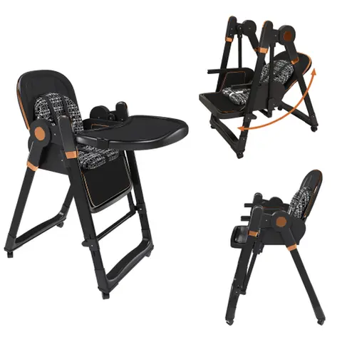 [Bellemave]Convertible Baby High Chair to Rocker with 5-Point Harness, Foldable Infant Feeding Chair with Silent Locking Wheels & Removable 2-Tier Easy-Clean Tray for 6M-3Yrs