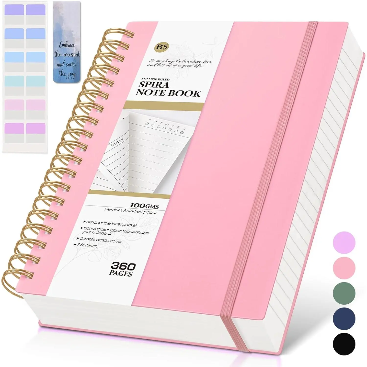 Spiral Notebook Journal, 360 Pages College Ruled Notebooks, Lined Thick Journals for Women Men,B5 Big Spiral Notebooks with 100GSM Paper, Spiral Bound Journal for Writing Work School 7.6"x10"