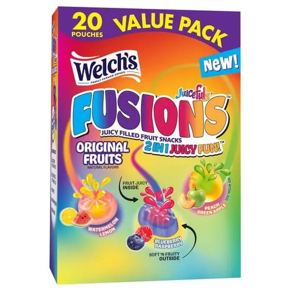 Welch's Fusions, Original Fruits, Soft Fruit Snacks, Gluten-Free, .8 oz, 20 Count Bonbon Candy Sweet Chewy Fruity Fruity