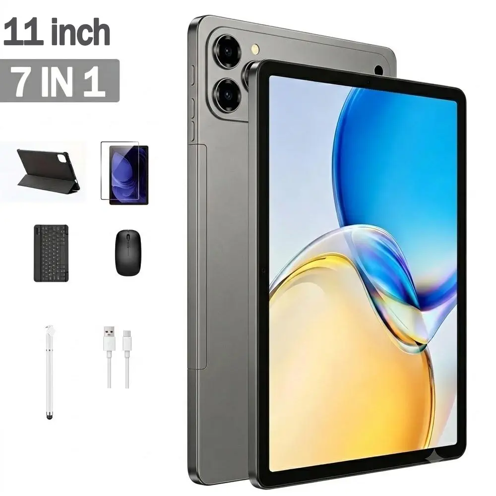 W&O New 11" Android 15 Tablet, Large HD Screen, 12GB RAM+256GB Expandable Storage, 10000mAh Long-Lasting Battery, 5G WiFi, Dual Camera, Tablet Bundle with Keyboard, Mouse, Stylus&Case, Portable Device for Work, Back to School, Valentine’s Day Gift