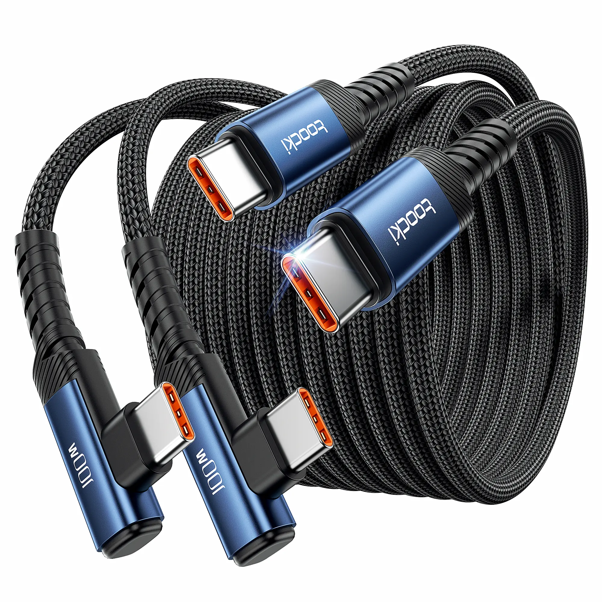 Toocki USB C Cable to USB C 100W 2Pack 10ft Nylon Braided Type C Charger Fast Charging Right Angle USBC to USBC Cable Charger Cord for Switch 2 iPhone 16 Pro Max Accessories Samsung S25 Ultra iPad Pro