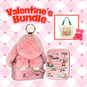 【Valentine's Day Gift Set】Lucky Bunny PomPom Keychains with Green Canvas Tote Bag, Cute & Cozy Gift for Girls, Friends and Loved Ones