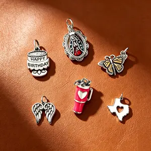 DIY Elegant Unique Charms for Fashion Accessories - Virgin of Guadalupe, Deep in the Heart of Texas, Enamel Love My Cup, Angel Wings, Happy Birthday Cake Dangle, Monarch Butterfly; Note: Keep away from water to prevent rusting