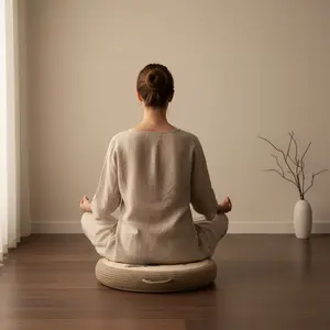 Bird & Botanical Meditation Cushion – Round Floor Pillow for Relaxation