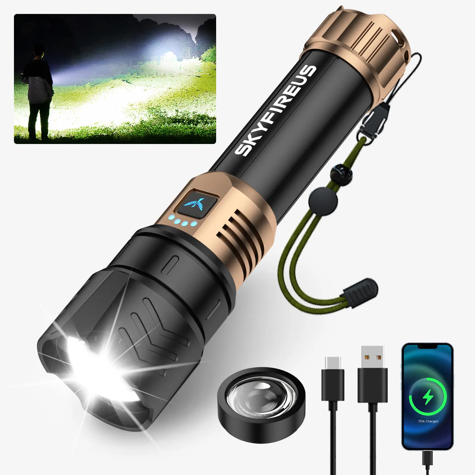 Long-Range Spotlight! SKYFIRE 1097: High-Intensity Beam for Marine Navigation & Auto Repair. Rugged, USB-Rechargeable. See Far in Darkness! #MarineLight #AutoRepairTool #Spotlight