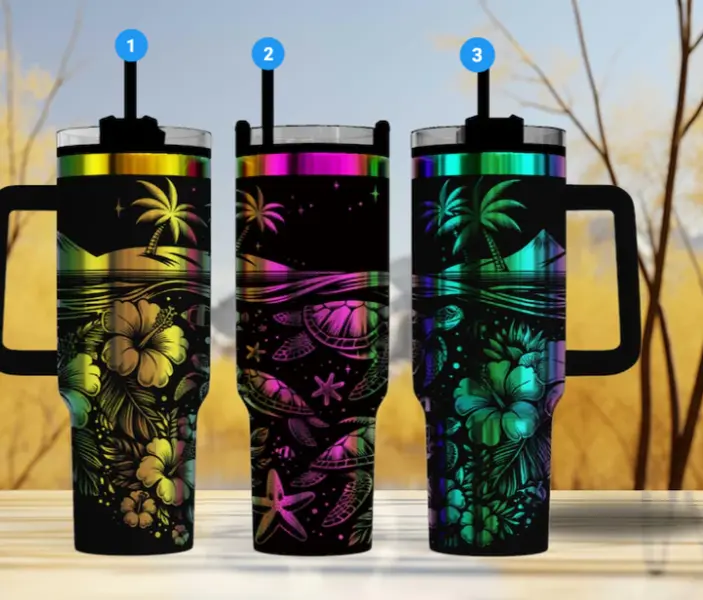 [Coastal Collection] Sea Turtle 40oz/20oz Tumbler with Handle & Straw, Stainless Steel Double Wall Vacuum Insulated Travel Mug, Laser Engraved Tropical Ocean Scene Edition, Keeps Drinks Hot & Cold, Fits Car Cup Holder, Gift for Beach Lovers