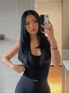 28 Inch Glueless Black Straight Synthetic Wig for Women, Middle Part Lace Front, Heat Resistant & Soft Silky Texture, Easy to Install, Realistic Look for Daily Style, Cosplay, Parties, or Fashion Photos—Your Go-To Glam Hair Upgrade!