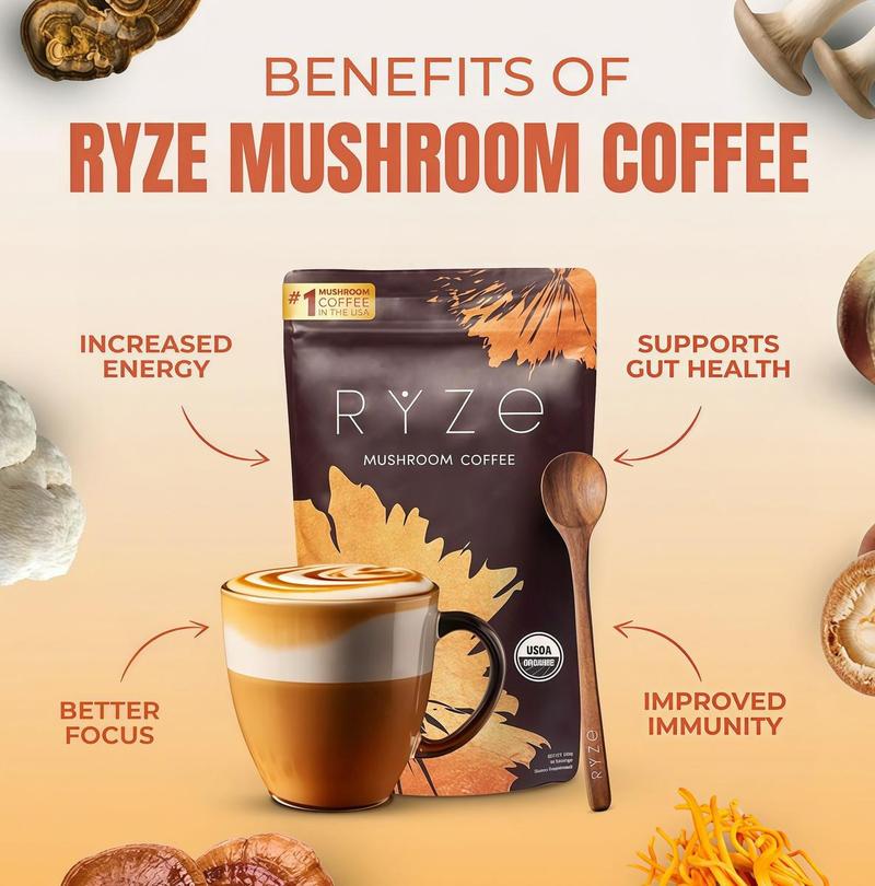 RYZE Mushroom Medium Roast Coffee USDA Organic with 6Adaptogenic ,USA Grown Instant Coffee for BetterEnergyFocus Digestion Immunity with Lions ManeSummerNew American Style Cargo Pants High Street Wide-LegCasual Pants Women Retro High Waist Drawstring
