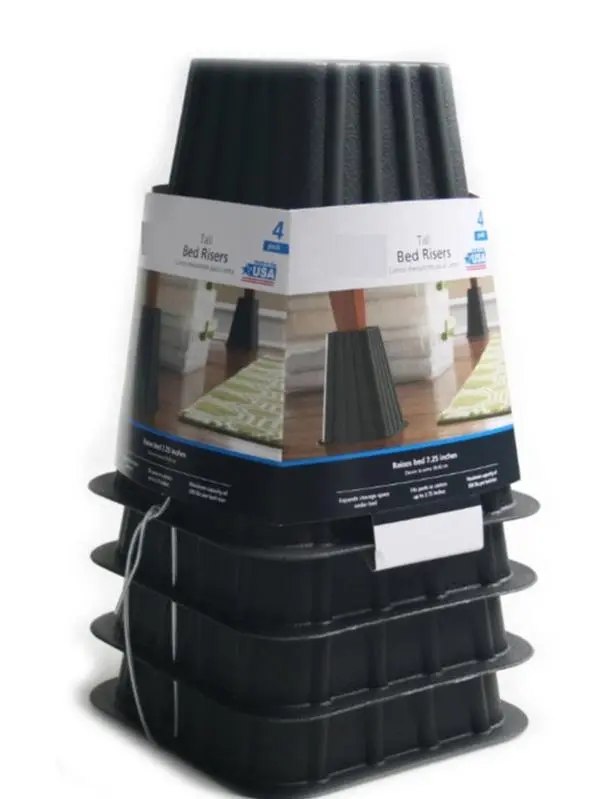 Home Management Tall Bed Risers - Black - 4-Pack - 6.75 in x 6.75 in x 8 in