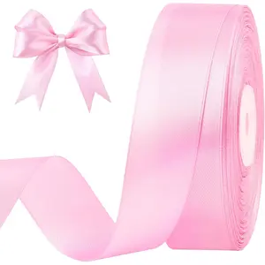 1 Inch 50 Yards Light Pink Satin Ribbon Solid Fabric Ribbon Roll for Flower Bouquets Gift Wrapping Wedding Handmade Crafts