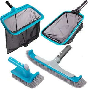 Deluxe Swimming Pool Cleaning Kit with 2 Brush Heads and 2 Pool Skimmer Nets (No Pole Included)