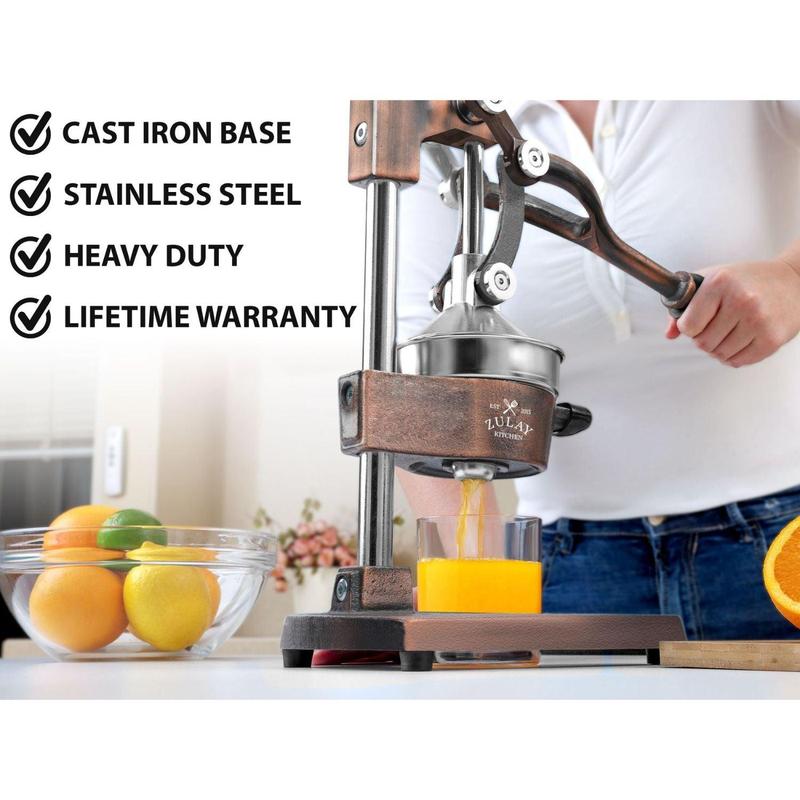 Zulay Kitchen Premium Manual Citrus Juicer - Heavy-Duty Cast Iron Citrus Squeezer with 5-Inch Bowl, Stainless Steel Filter Cone, Comfortable Grip