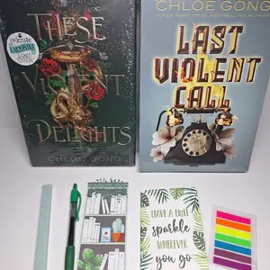 These Violent Delights OwlCrate Signed Edition + Last Violent Call 2 Book Set by: Chloe Gong Brand New Hardcovers + Bookish items! yes no