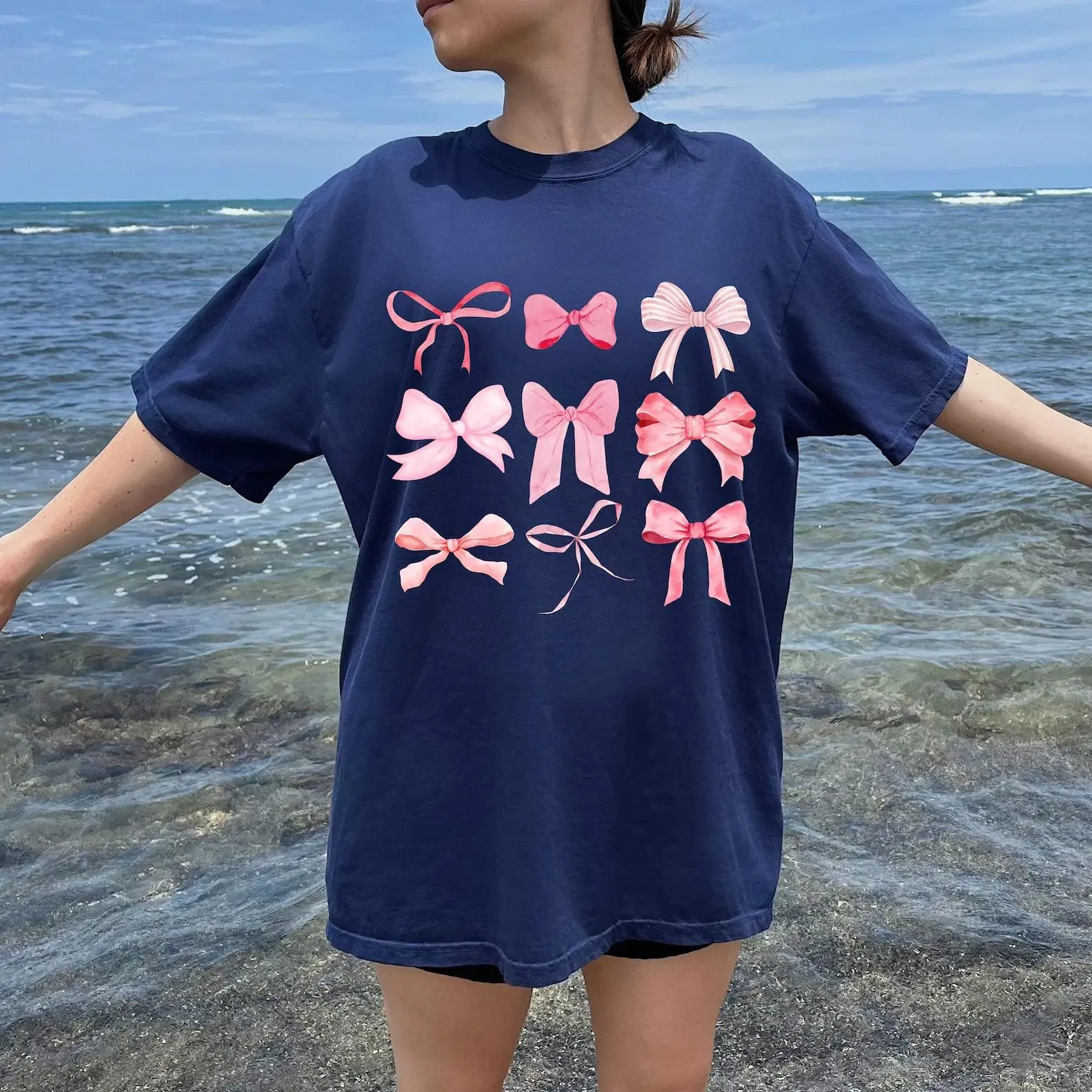 Bow T Shirt, Pink Bow Shirt, Cute Ribbon Shirt, Pink Ribbon Bow Shirt, Gift For Women, Gift for Mama, Mothers Day Gift