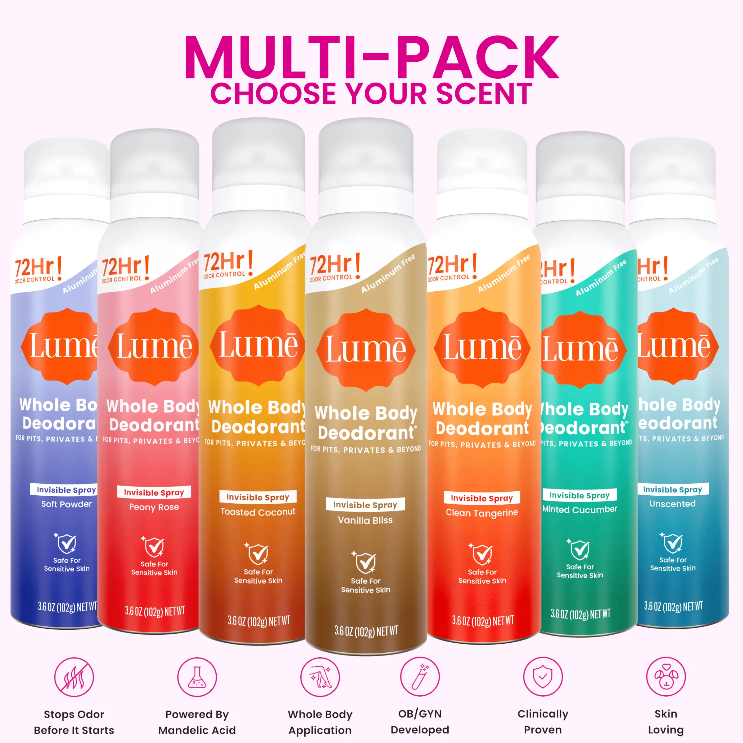 Lume Invisible Spray Deodorant For Women - Whole Body Deodorant Spray - 72 Hr Odor Control - Ozone Friendly, Natural Propellant - Aluminum & Baking Soda Free, Skin Loving