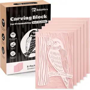Linoleum Blocks for Printmaking Supplies - 6PCS 4”x6” Rubber Linocut Block Printing Kit for Stamp Carving, Soft Relief Printing Linoleum for DIY Crafts & Art Projects