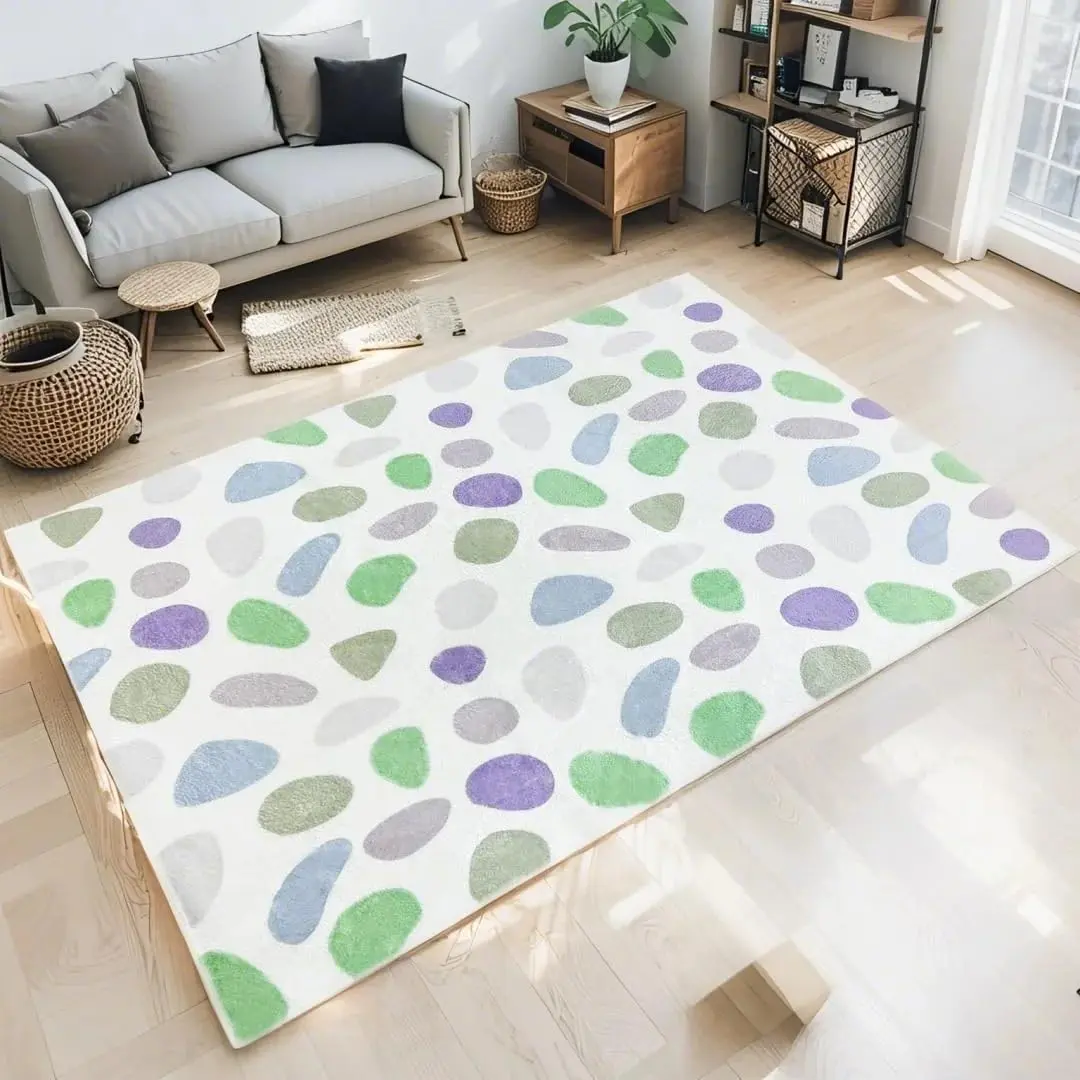 Rainbow Rug 3x5 Colorful Kids Area Rug Cute Pebbles Carpet Nonslip Children Playing Rug for Bedroom Living Room Classroom