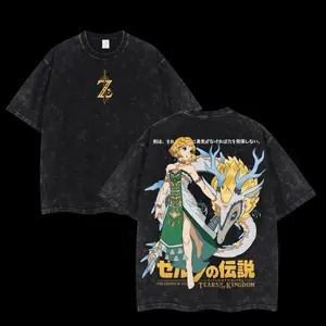 Legend of Zelda Double Printed Oversized Unisex Acid Washed Lightweight Cotton T-Shirt, Zelda Shirt, Link To The Past, Graphic Tee, Menswear