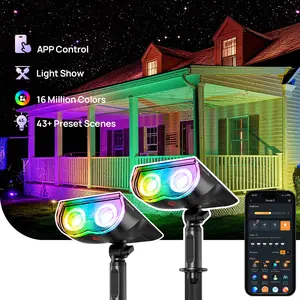 Linkind Smart Solar Spotlight SL5C Color Changing Cool Warm White Landscape Lighting APP Control Solar Lights Outdoor IP67 Waterproof for Yard Garden Pathway 2 Pack with AI-Dot App for Customizable Scenes