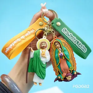 Cute Silicone Virgin of Guadalupe Keychain, Cartoon Style Religious Wristband Charm with Cross and Dove Symbols, Lightweight Bag & Backpack Pendant, Car & Key Accessories for Daily Use, Faith-Inspired Gift Idea