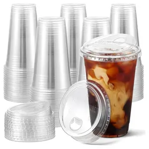 100 Sets of 20oz Crystal Clear Plastic Cups With Straw less Sip-Lids Smoothies Pet Christmas Gifts, Disposable cups White Summers Gift Cookware Cookware