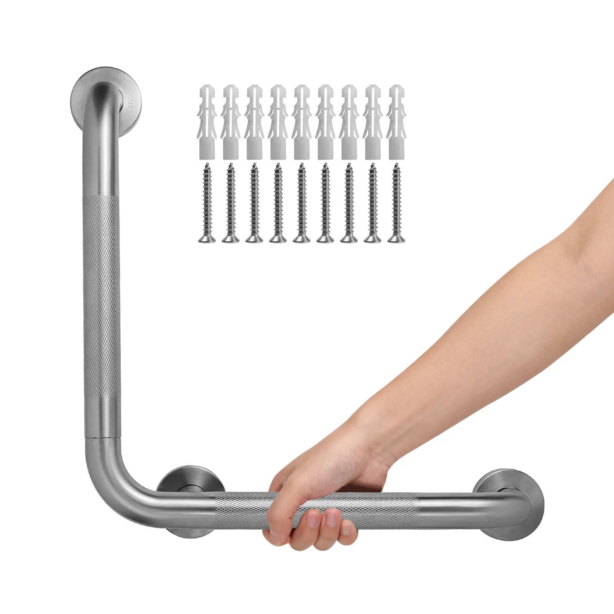 Premium L-Type Stainless Steel Shower Grab Bar (16x16") – Ultra-Strong, Rust-Resistant, Easy-Install Home Safety Support