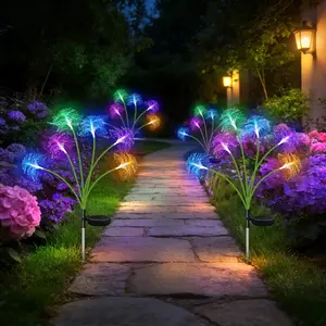 Solar Powered LED Fiber Optic Jellyfish Lights, Ip65 Waterproof Outdoor Garden Pathway Decorations, Christmas Halloween Thanksgiving Decoration, Firefly Garden Lights, Outdoor Garden Lighting
